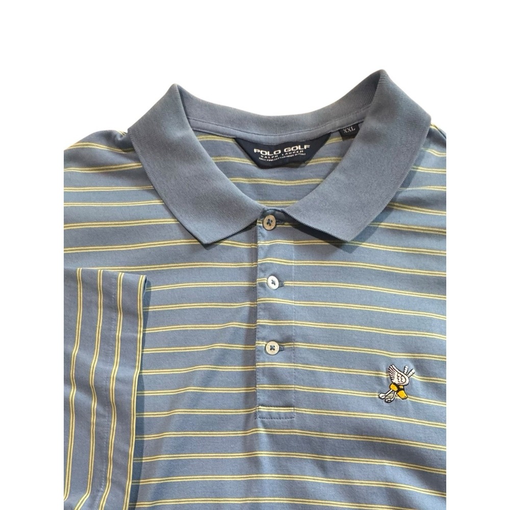Polo Golf Ralph Lauren Mens XXL Striped Polo Shirt Blue Yellow Pima Cotton - Picture 4 of 8